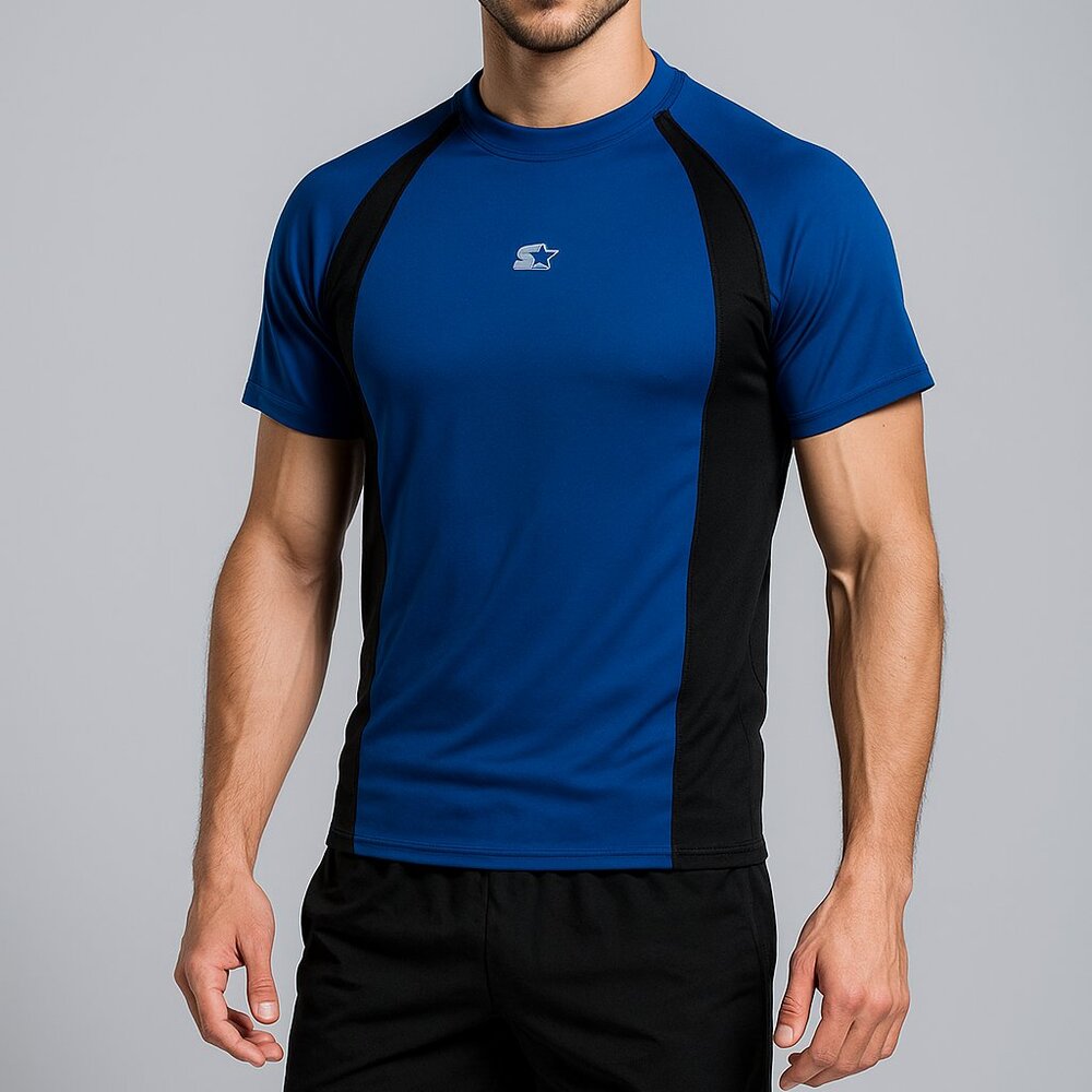 Vintage Y2K Starter Fitted Athletic Shirt Blue Black Mesh Work Out Gym Small